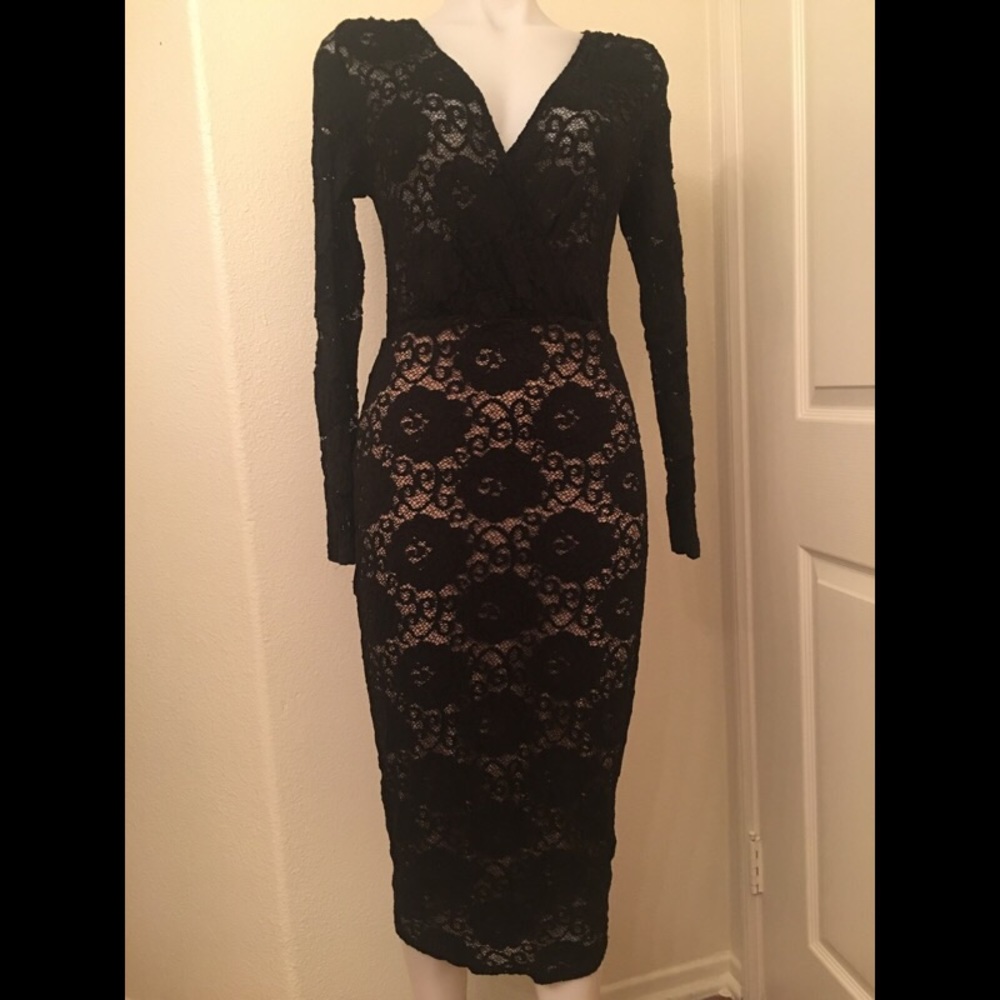 Sold❌❌❌New Lace Sexy Midi Black Dress - Picture 1 of 8